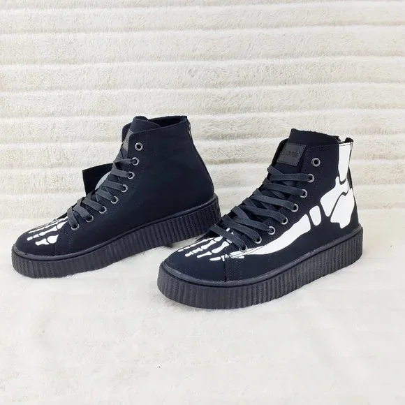 Demonia Sneeker Mens X-Ray Graphic Bone Creeper Sneaker Flame Tread Goth Punk - Picture 9 of 9